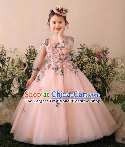 Top Grade Christmas Day Dance Performance Flowers Fairy Pink Full Dress Kindergarten Girl Stage Show Costume for Kids