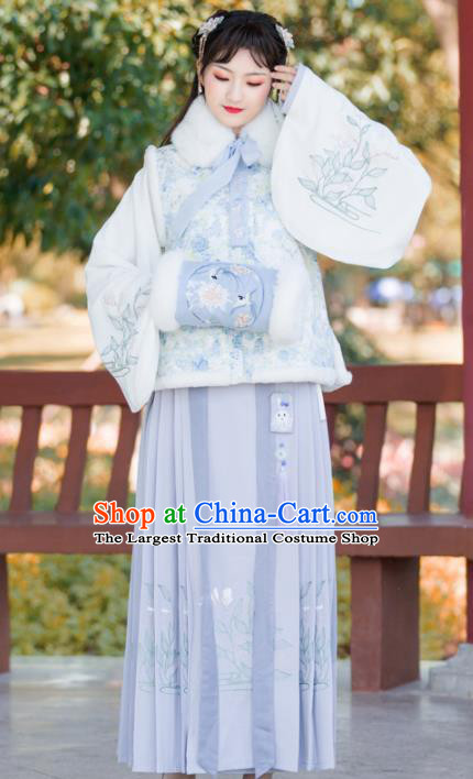 Traditional Chinese Ming Dynasty Winter Replica Costumes Ancient Nobility Hanfu Vest and Dress for Women