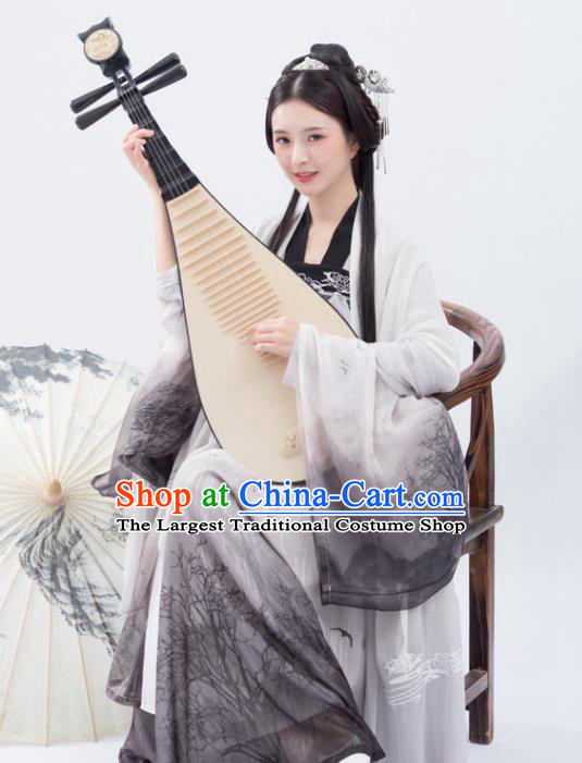 Traditional Chinese Tang Dynasty Court Lady Replica Costumes Ancient Imperial Concubine Grey Hanfu Dress for Women