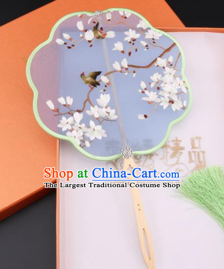 Chinese Traditional Suzhou Embroidery Magnolia Palace Fans Embroidered Fans Embroidering Craft