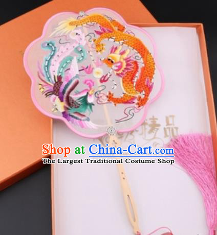 Chinese Traditional Suzhou Embroidery Dragon Phoenix Palace Fans Embroidered Fans Embroidering Craft