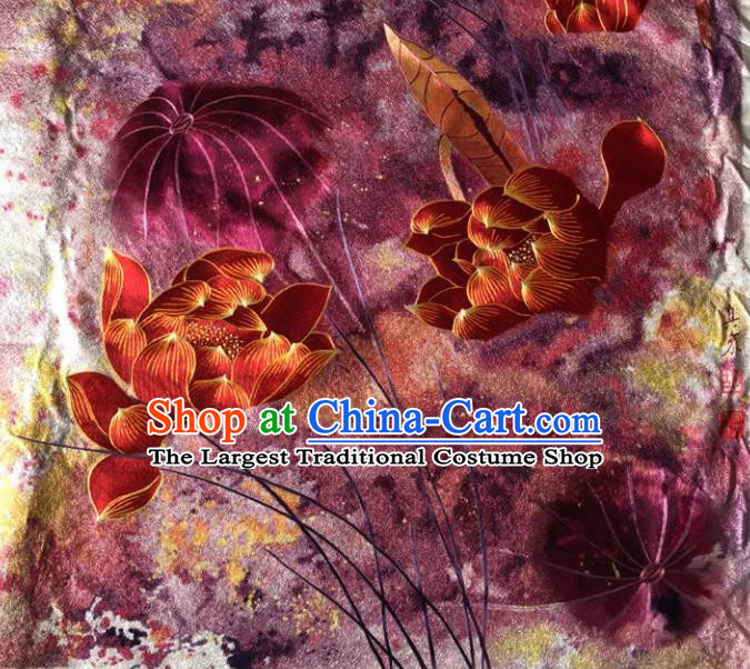 Chinese Traditional Suzhou Embroidery Red Lotus Silk Picture Embroidered Patches Embroidering Craft