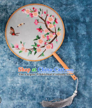 Chinese Traditional Handmade Embroidery Pink Plum Blossom Silk Round Fan Embroidered Palace Fans