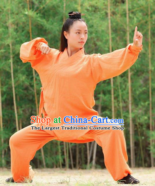 Chinese Traditional Wudang Martial Arts Orange Outfits Kung Fu Taoist Priest Tai Chi Costume for Women