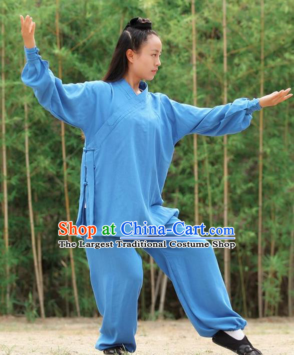 Chinese Traditional Wudang Martial Arts Deep Blue Outfits Kung Fu Taoist Priest Tai Chi Costume for Women