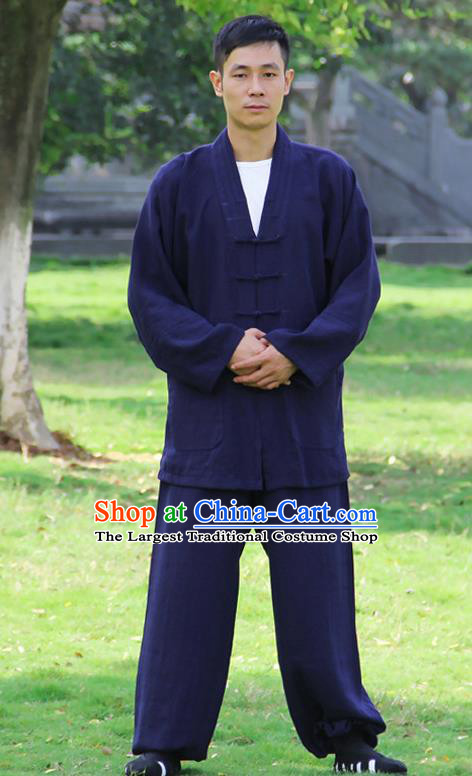 Traditional Chinese Martial Arts Wudang Taoist Priest Navy Outfits Kung Fu Tai Chi Costume for Men