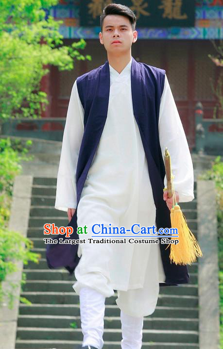 Traditional Chinese Wudang Taoist Priest Navy Outfits Martial Arts Kung Fu Tai Chi Costume for Men