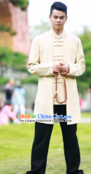 Traditional Chinese Kung Fu Tai Chi Beige Flax Jacket Martial Arts Competition Costume for Men