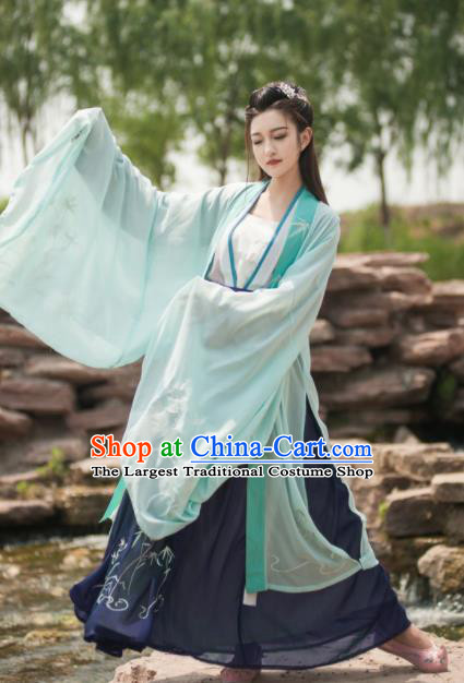 Traditional Chinese Jin Dynasty Dowager Embroidered Green Hanfu Dress Ancient Royal Princess Replica Costume for Women