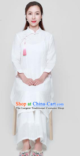 Chinese Traditional Tang Suit White Cheongsam Classical Qipao Dress Costume for Women