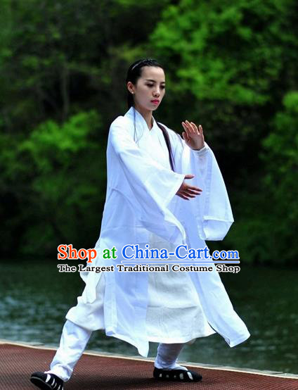 Chinese Traditional Wudang Taoist Nun Martial Arts White Outfits Kung Fu Tai Chi Costume for Women