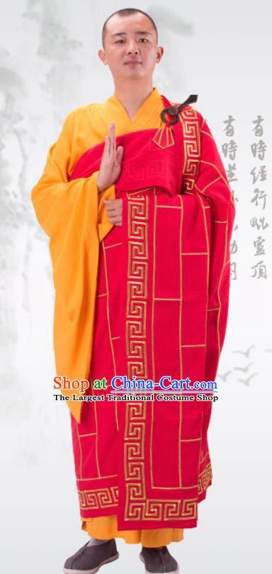 Traditional Chinese Monk Costume Buddhists Rosy Cassock Clothing for Men