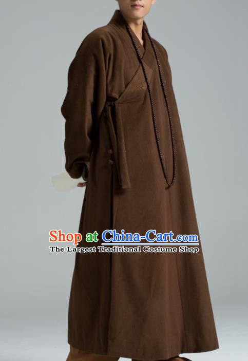 Traditional Chinese Monk Costume Buddhists Abbot Brown Woolen Gown for Men