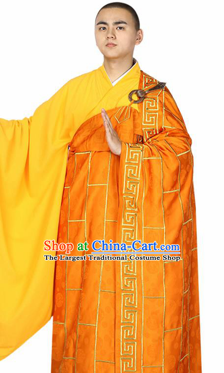 Traditional Chinese Monk Costume Buddhists Orange Cassock for Men