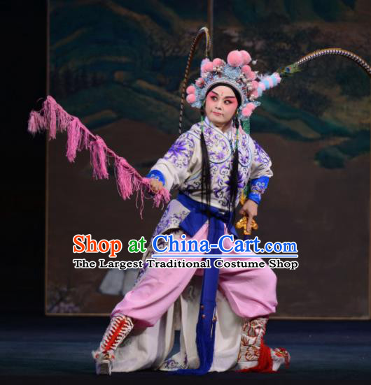 Bai Tu Ji Traditional Chinese Shaoxing Opera Takefu General Stage Performance Costumes and Headwear for Men