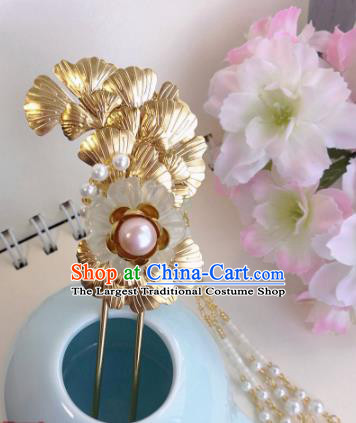 Traditional Chinese Classical Golden Ginkgo Tassel Hairpins Ancient Hanfu Hair Accessories for Women