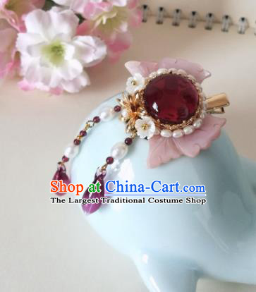 Traditional Chinese Classical Pink Shell Butterfly Tassel Hair Claw Hairpins Ancient Hanfu Hair Accessories for Women