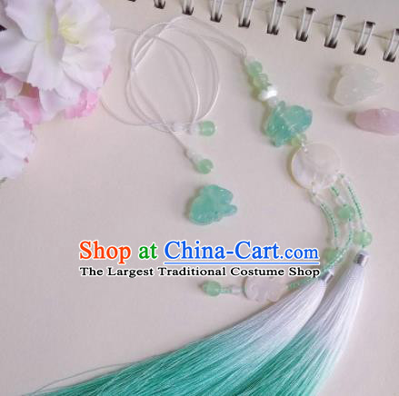 Traditional Chinese Classical Green Tassel Waist Pendant Hanfu Brooch Accessories for Women