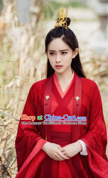 Ancient Chinese Taoist Nun Wen Qing Red Hanfu Dress Drama The Untamed Female Swordsman Costumes for Women