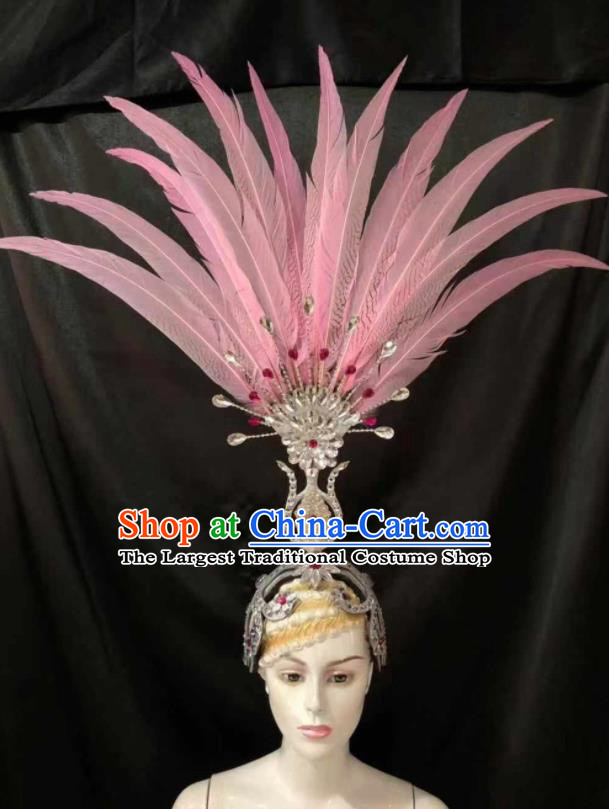 Top Halloween Pink Feather Headwear Brazilian Carnival Samba Dance Hair Accessories for Women