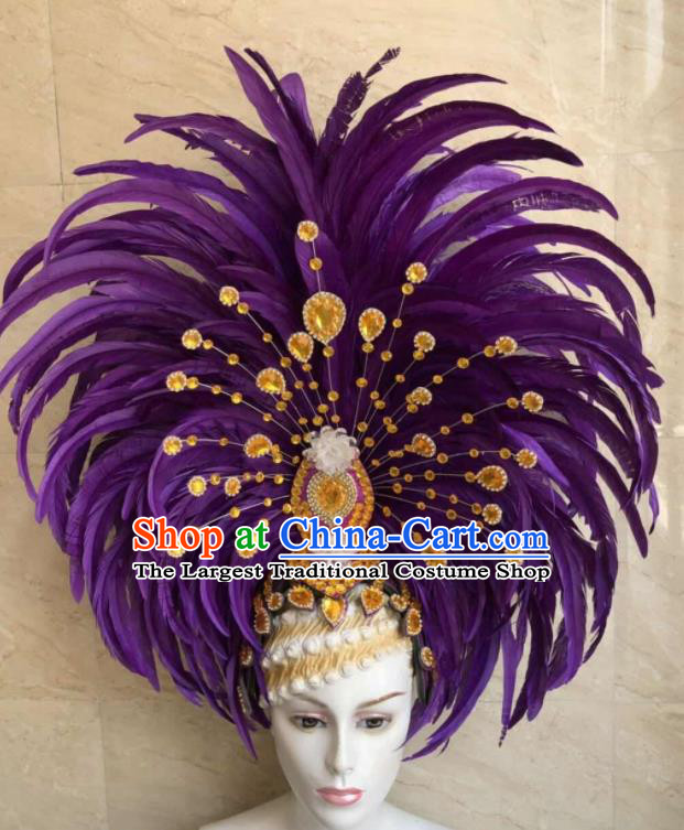 Top Halloween Purple Feather Hat Brazilian Carnival Samba Dance Hair Accessories for Women