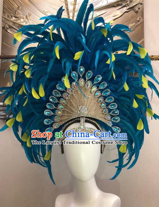 Top Halloween Blue Feather Hat Brazilian Carnival Samba Dance Hair Accessories for Women