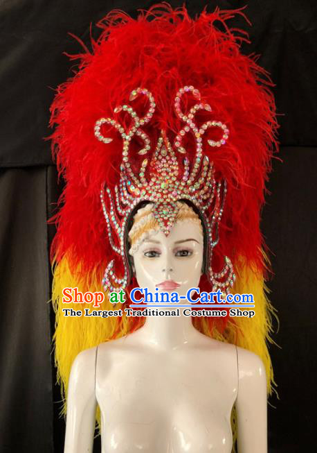 Top Halloween Red and Yellow Feather Hat Brazilian Carnival Samba Dance Hair Accessories for Women