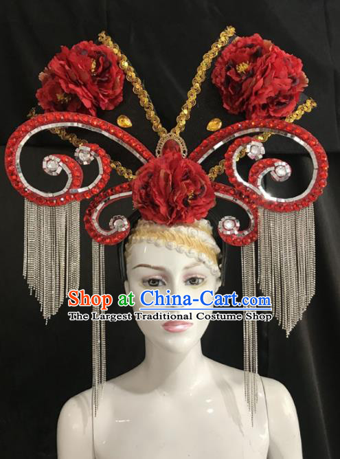 Top Halloween Samba Dance Deluxe Red Peony Hat Brazilian Rio Carnival Hair Accessories for Women