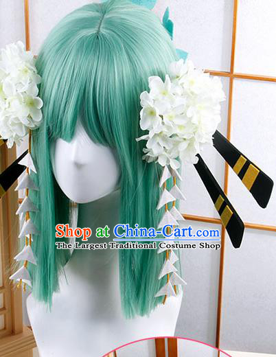 Traditional Japanese Cosplay Geisha Green Wigs and Hair Accessories for Women