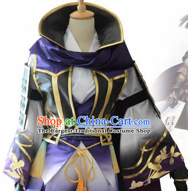 Traditional Japanese Cosplay Samurai Purple Clothing Ancient Swordsman Costume for Men