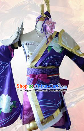 Traditional Japanese Cosplay Geisha Purple Dress Ancient Heroine Costume for Women