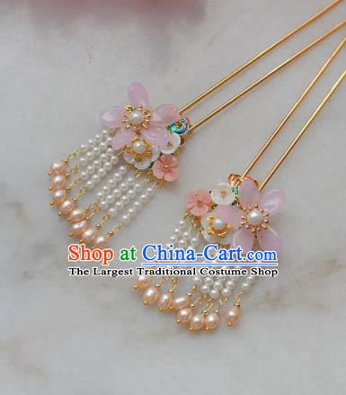 Traditional Chinese Classical Pearls Tassel Flower Hairpins Ancient Princess Hanfu Hair Accessories for Women