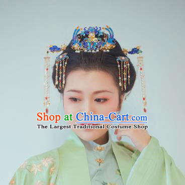 Traditional Chinese Classical Cloisonne Hair Crown Hairpins Ancient Princess Hanfu Hair Accessories for Women