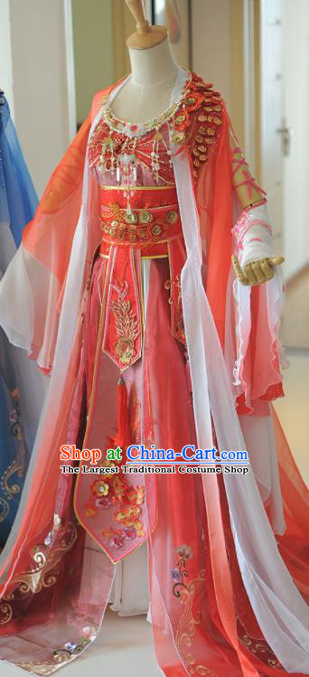 Chinese Cosplay Tang Dynasty Princess Red Dress Ancient Female Swordsman Heroine Costume for Women