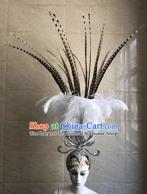 Top Halloween Deluxe White Feather Hat Brazilian Carnival Samba Dance Hair Accessories for Women