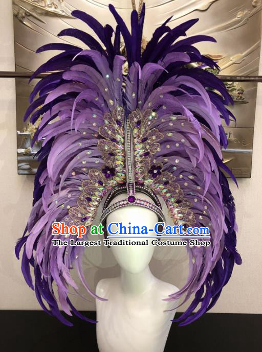 Top Halloween Deluxe Purple Feather Hat Brazilian Carnival Samba Dance Hair Accessories for Women