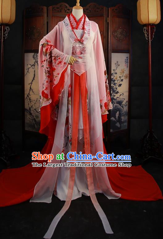 Traditional Chinese Cosplay Wedding Bride Red Dress Ancient Princess Costume for Women