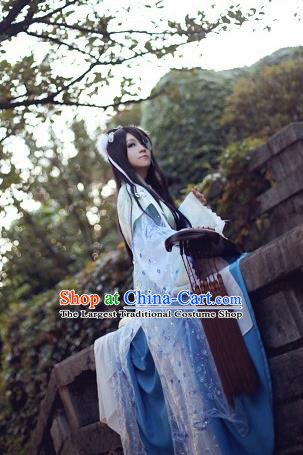 Traditional Chinese Cosplay Female Knight Swordsman Blue Dress Ancient Princess Costume for Women