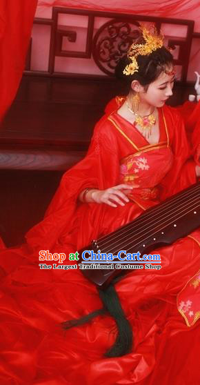 Traditional Chinese Cosplay Wedding Bride Red Dress Ancient Royal Princess Costume for Women