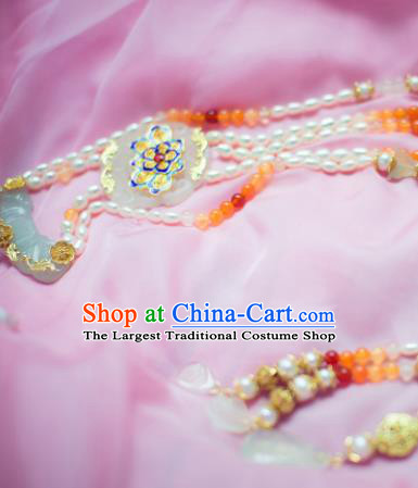 Traditional Chinese Hanfu Tang Dynasty Pearls Necklace Ancient Princess Blueing Lotus Necklet Accessories for Women