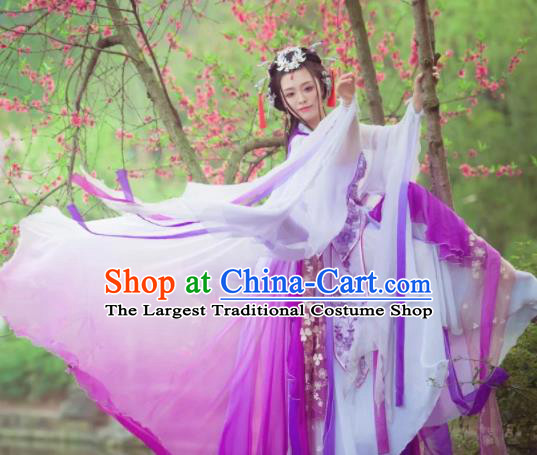 Chinese Tang Dynasty Female Swordsman Purple Dress Ancient Princess Peri Costume for Women