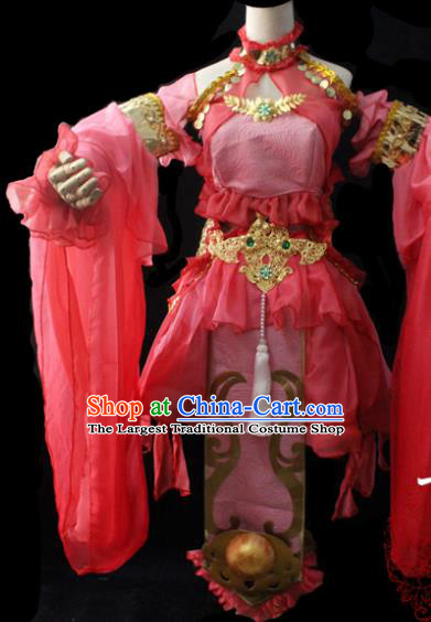 Chinese Cosplay Fairy Princess Pink Short Dress Ancient Female Swordsman Knight Costume for Women