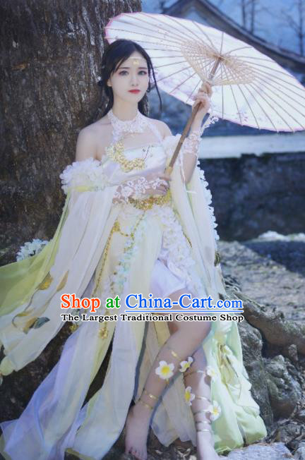 Chinese Cosplay Flowers Fairy Princess Short Dress Ancient Female Swordsman Knight Costume for Women