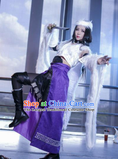 Chinese Cosplay Heroine Female Swordsman Purple Dress Ancient Princess Peri Costume for Women