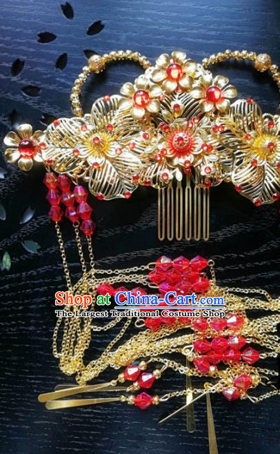 Traditional Chinese Classical Golden Phoenix Coronet Hairpins Ancient Princess Hanfu Hair Accessories for Women