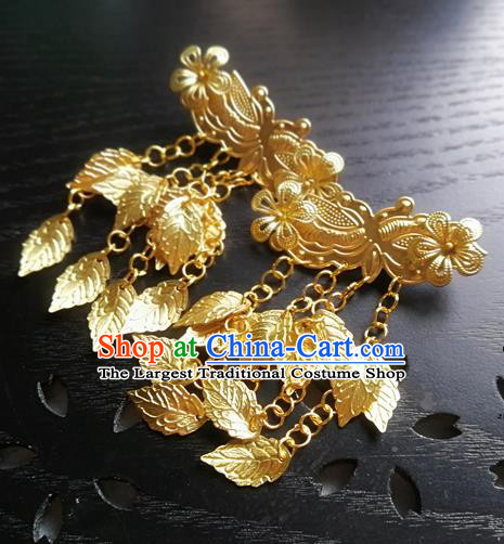 Traditional Chinese Classical Golden Leaf Tassel Hair Claw Hairpins Ancient Princess Hanfu Hair Accessories for Women