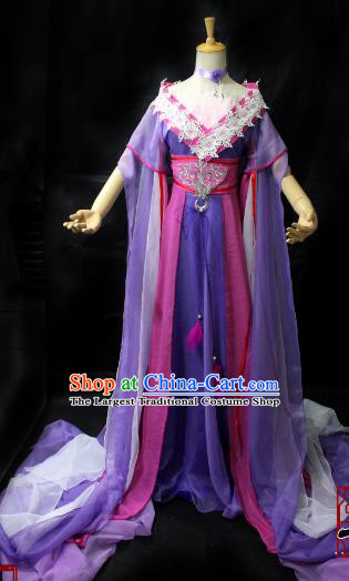 Chinese Cosplay Imperial Consort Purple Dress Ancient Female Swordsman Knight Costume for Women