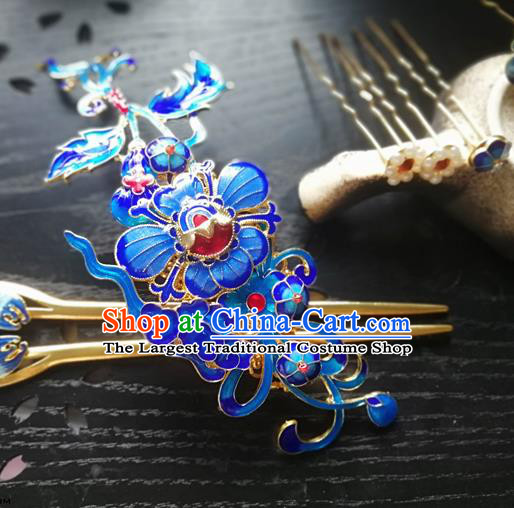 Traditional Chinese Classical Cloisonne Hair Crown Hairpins Ancient Princess Hanfu Hair Accessories for Women