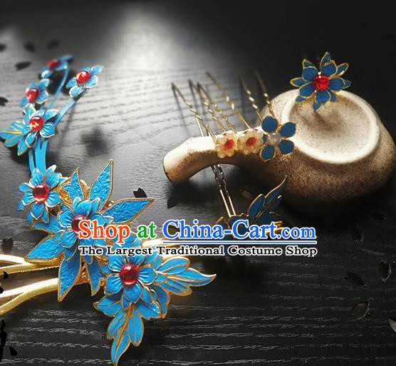 Traditional Chinese Classical Cloisonne Plum Hairpins Ancient Princess Hanfu Hair Accessories for Women