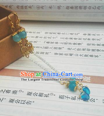 Traditional Chinese Hanfu Blue Beads Tassel Earrings Classical Ear Accessories for Women